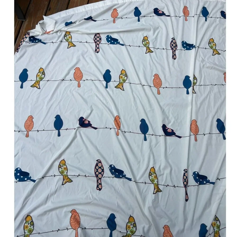 Lush Decor—Birds on a Wire Shower Curtain Whimsical Floral White Blue Orange